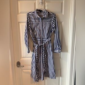 J. Crew Blue and White Long Sleeve Polo Collar Dress Size 10